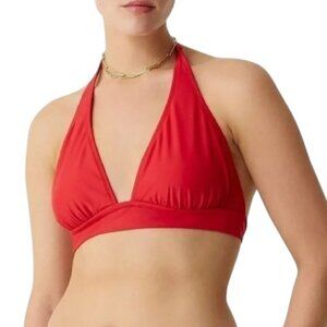 NEW J. Crew DD Halter Tie Back Bikini Top w/ Mesh V Neck Size S Venetian Red